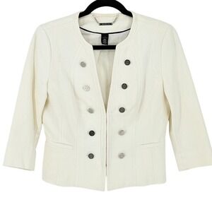 Womens White Military Band Jacket 3/4 Sleeve Size 6 Napoleonic Minimalist Chic